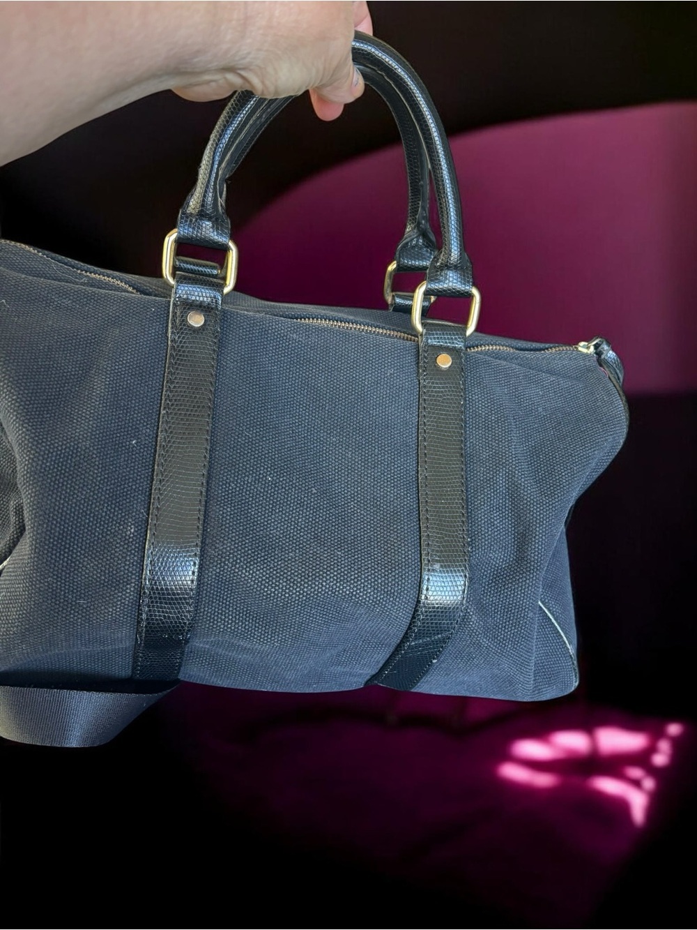 Victoria's Secret Black Canvas Weekend Travel Duffel Bag - Picture 9 of 16